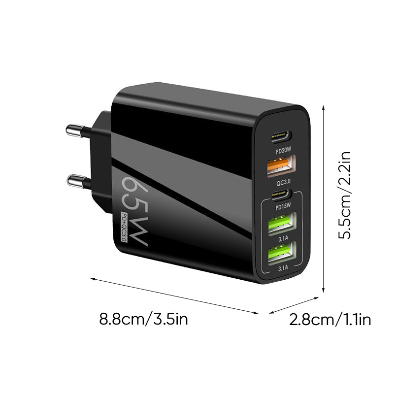 Multiport-adapter 65W hurtiglader 