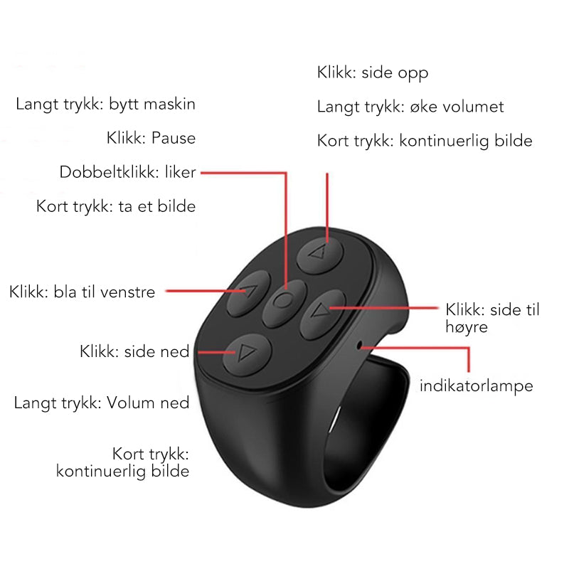 Trådløs Bluetooth-fjernkontroll med fingertuppene