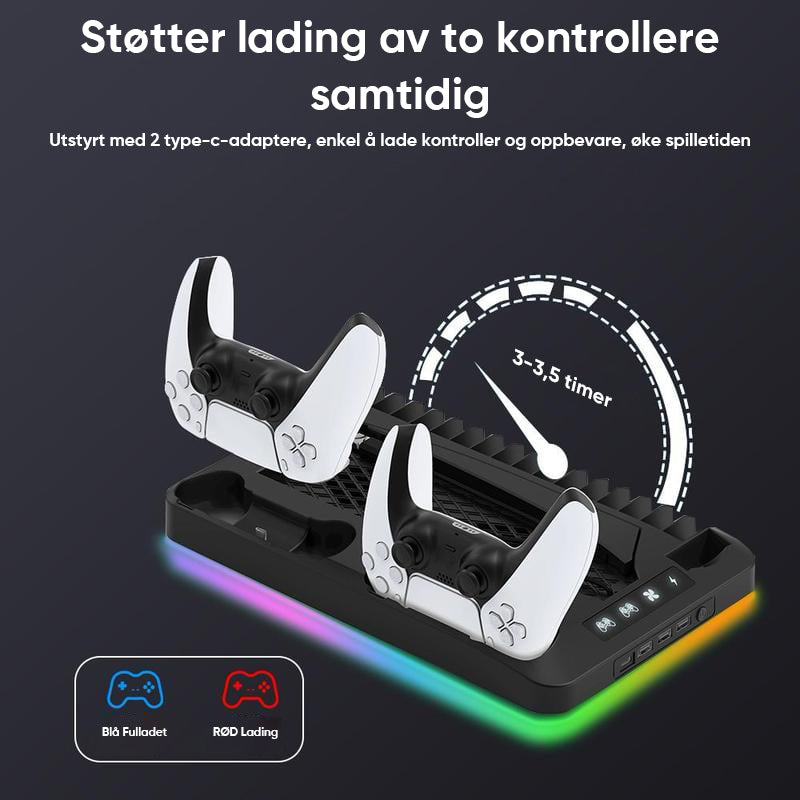 Ladestasjon Kjølebrakett for Dual PS5 Kontroller