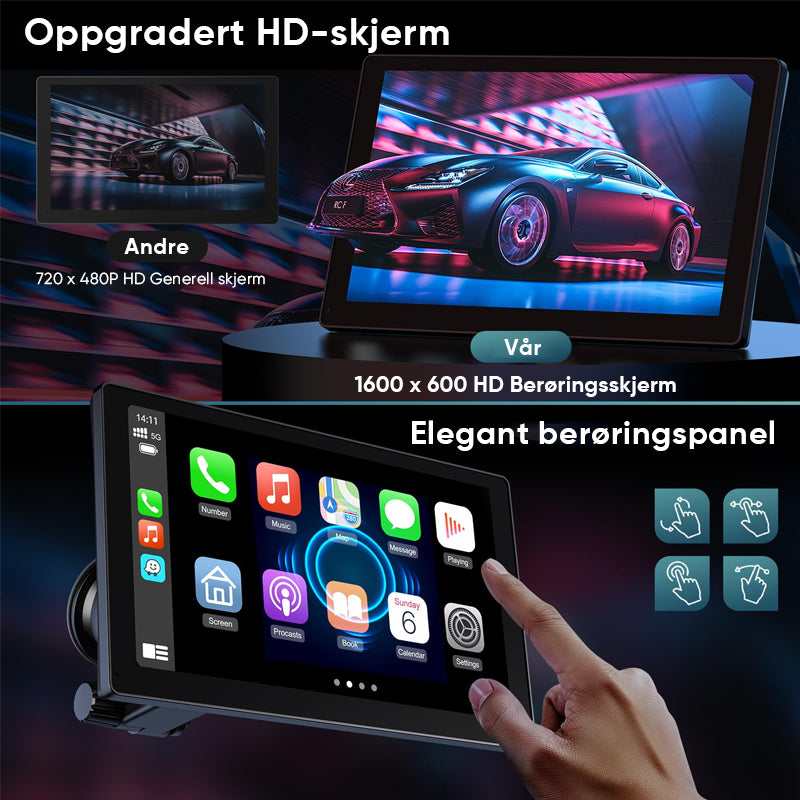 Trådløs CarPlay og Android Auto berøringsskjerm