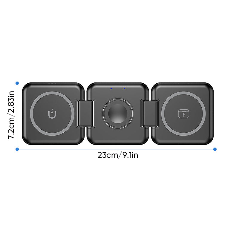 Sammenleggbar 3-i-1 trådløs lader med magnetisk tiltrekning