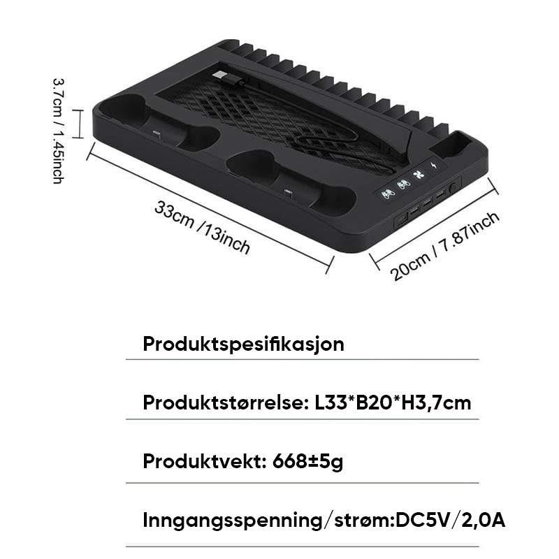 Ladestasjon Kjølebrakett for Dual PS5 Kontroller