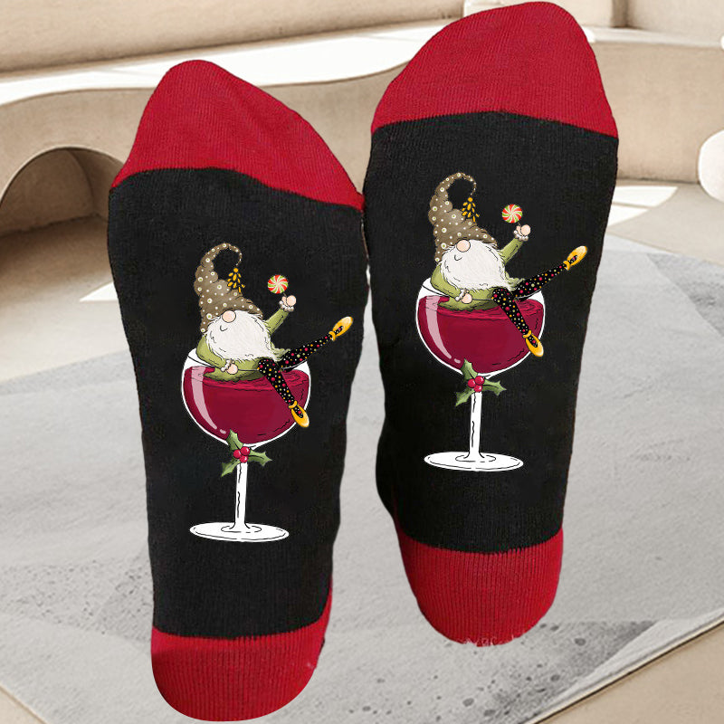 Gnome Wine Glass Unisex Crew Sokker