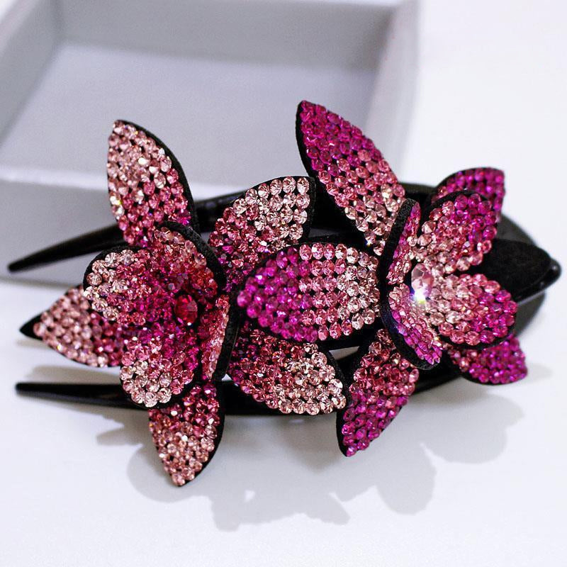 Rhinestone Double Flower Hårklemme