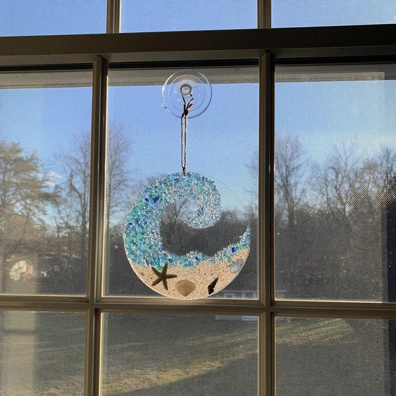 Sea Glass Suncatcher - Ocean Crashing Wave Beach Ornament