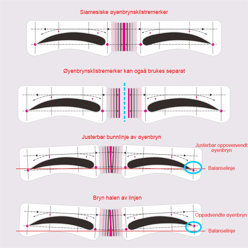 Øyenbryn Stensil klistremerker 12 ark x 4 stk