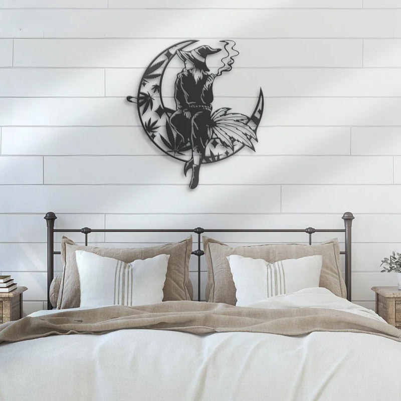 Witch Weed on the Crescent Moon Metal Wall Art