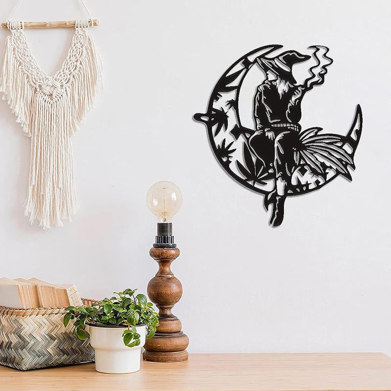 Witch Weed on the Crescent Moon Metal Wall Art