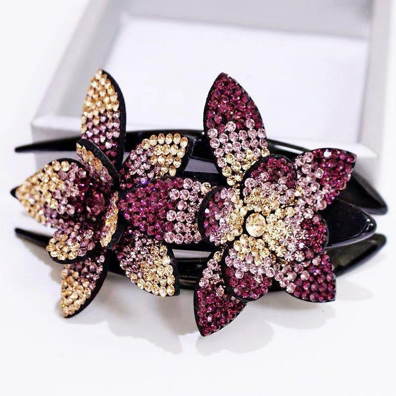 Rhinestone Double Flower Hårklemme